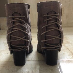 Brown tie up back booties